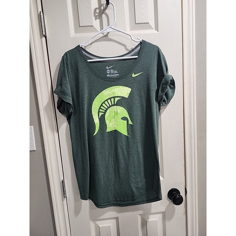 Women's NIKE Dri-Fit Michigan State‎ Spartan Velvet Logo T Shirt Sz XXL